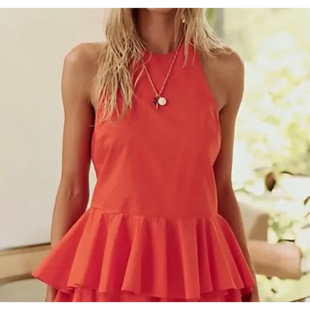 NWOT Free People Printemps Moment Top Tangerine Tango Size Medium Cotton Poplin